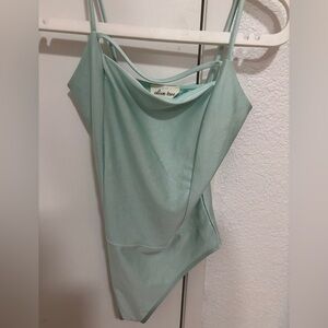 Olive Tree Light Green mint Bodysuit size small stretchy silky